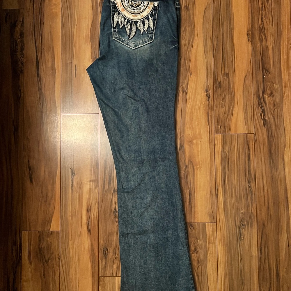 Miss Me Dark Blue Boot Cut Jeans with Embroidered Pocket